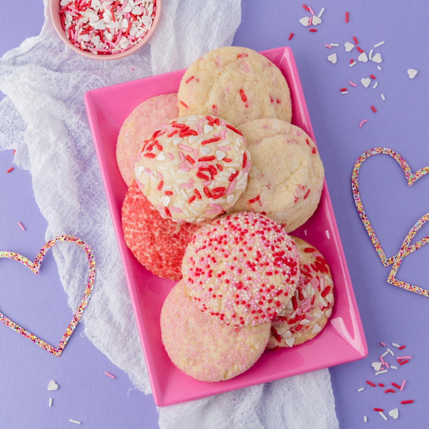 Sweets Indeed Valentines Sprinkles 6-Cell Jar | Heart Sprinkles, Red White Pink Jimmies & Sanding Sugar | Baking & Decorating | 6.45 ounces