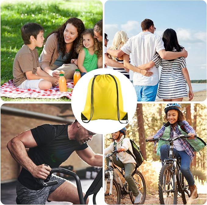 KUUQA 12 Pcs Drawstring Backpack Bags Bulk Yellow Drawstring Bag Foldable Gym Bag Sports Cinch Sack String Backpack Storage Bags for Women Men Shopping Gym Travel Sports