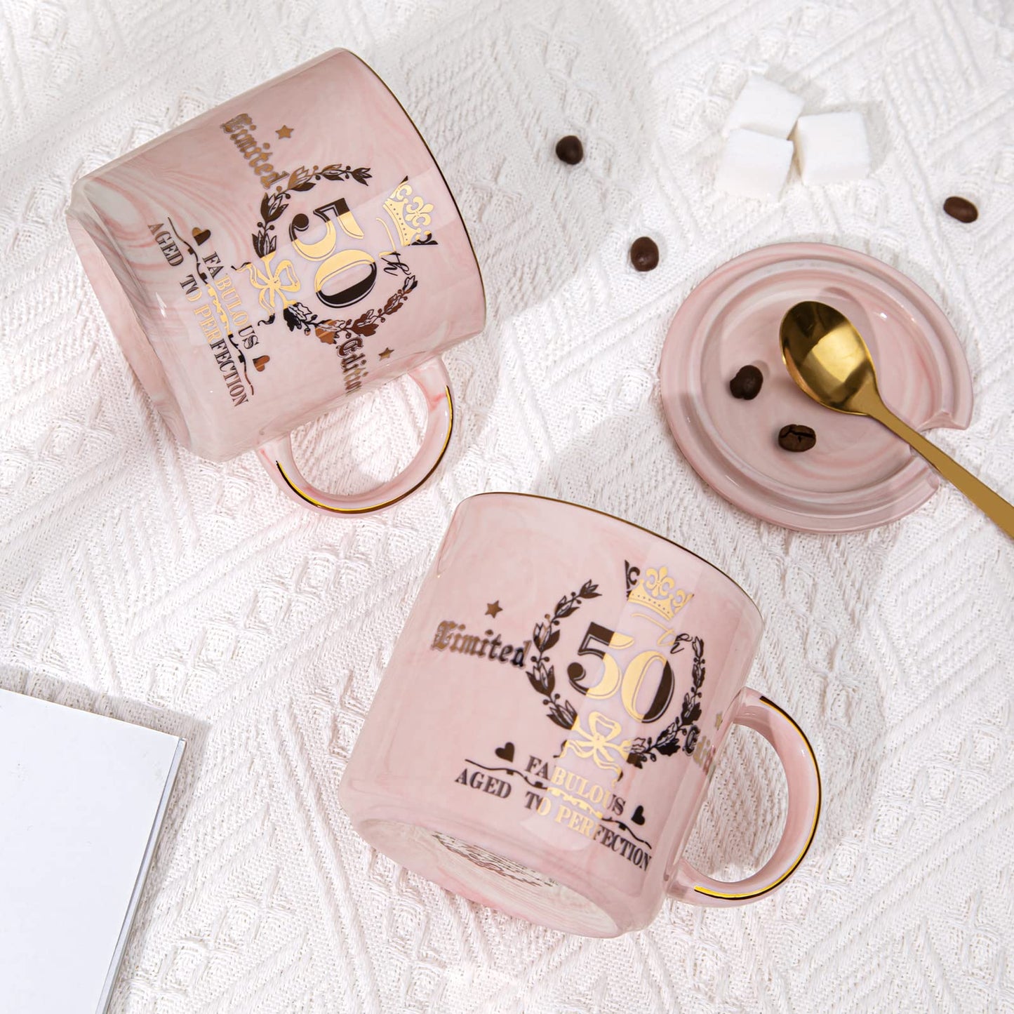 Best Friend Birthday Gifts for Women, Friendship Gifts for Women, Unique Birthday Valentines Day Gift Ideas for Her, Friends Female, Besties, BFF Ceramic Marble Coffee Mug Gift Box Printed Gold 14 oz