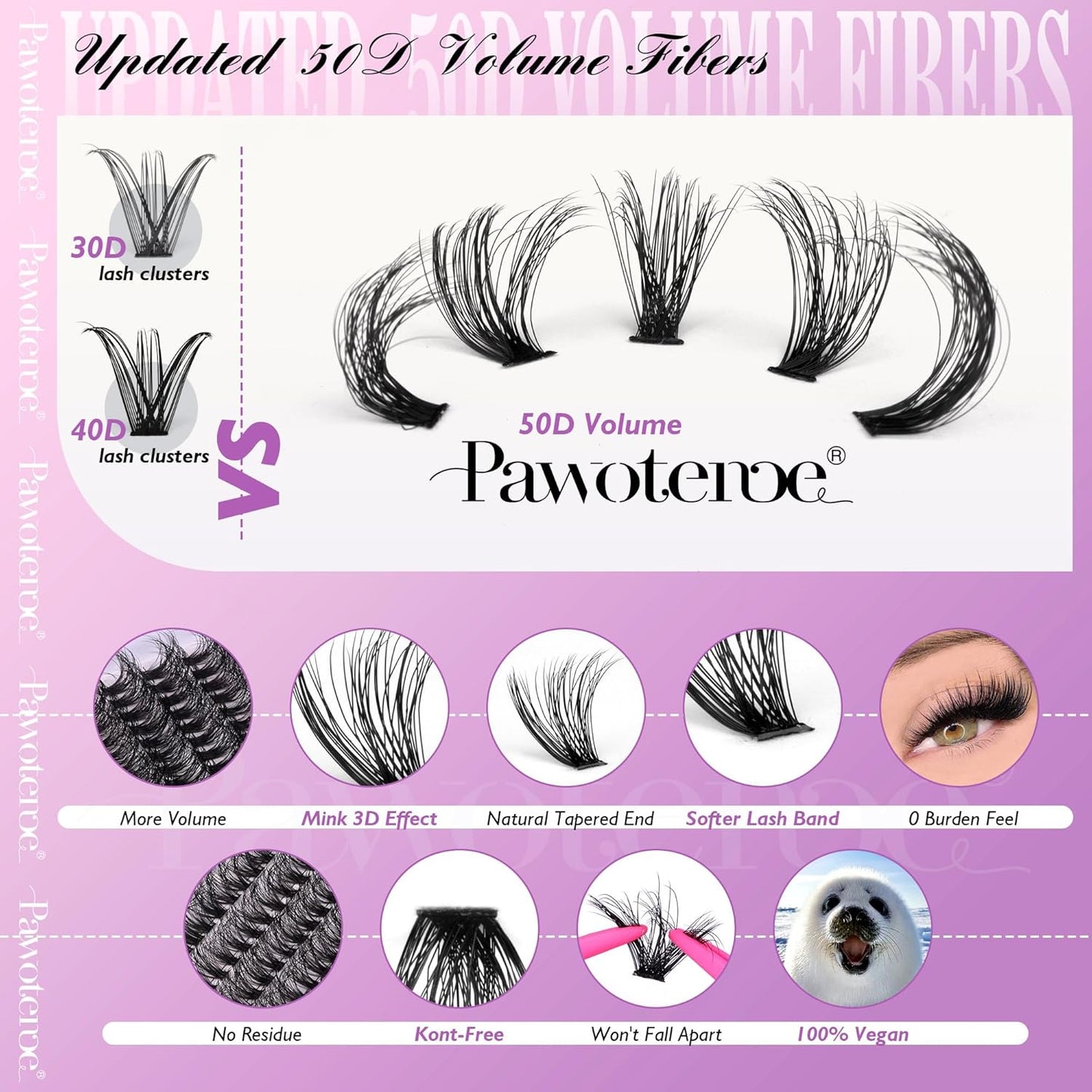 DIY Lash Extension Kit | 50D Individual Lash Clusters 9-16mm | Bond & Seal Included
