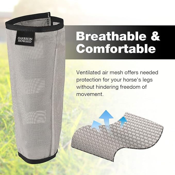 Harrison Howard Loose Fitting Fly Boots UV-Protective Extra Tough Mesh Ventilated Four Fasteners Stay-on Design Protect Horse Legs & Stomp-Reducing Set of 4 Original Grey Small