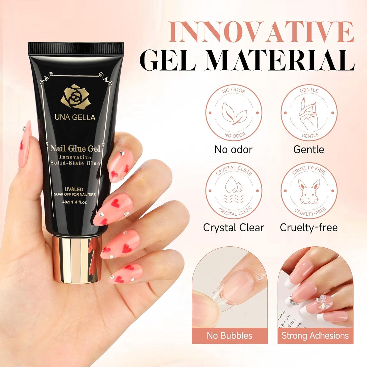 UNA GELLA 504Pcs Short Coffin Gel Press-On Nails | Pre-Etched For Women
