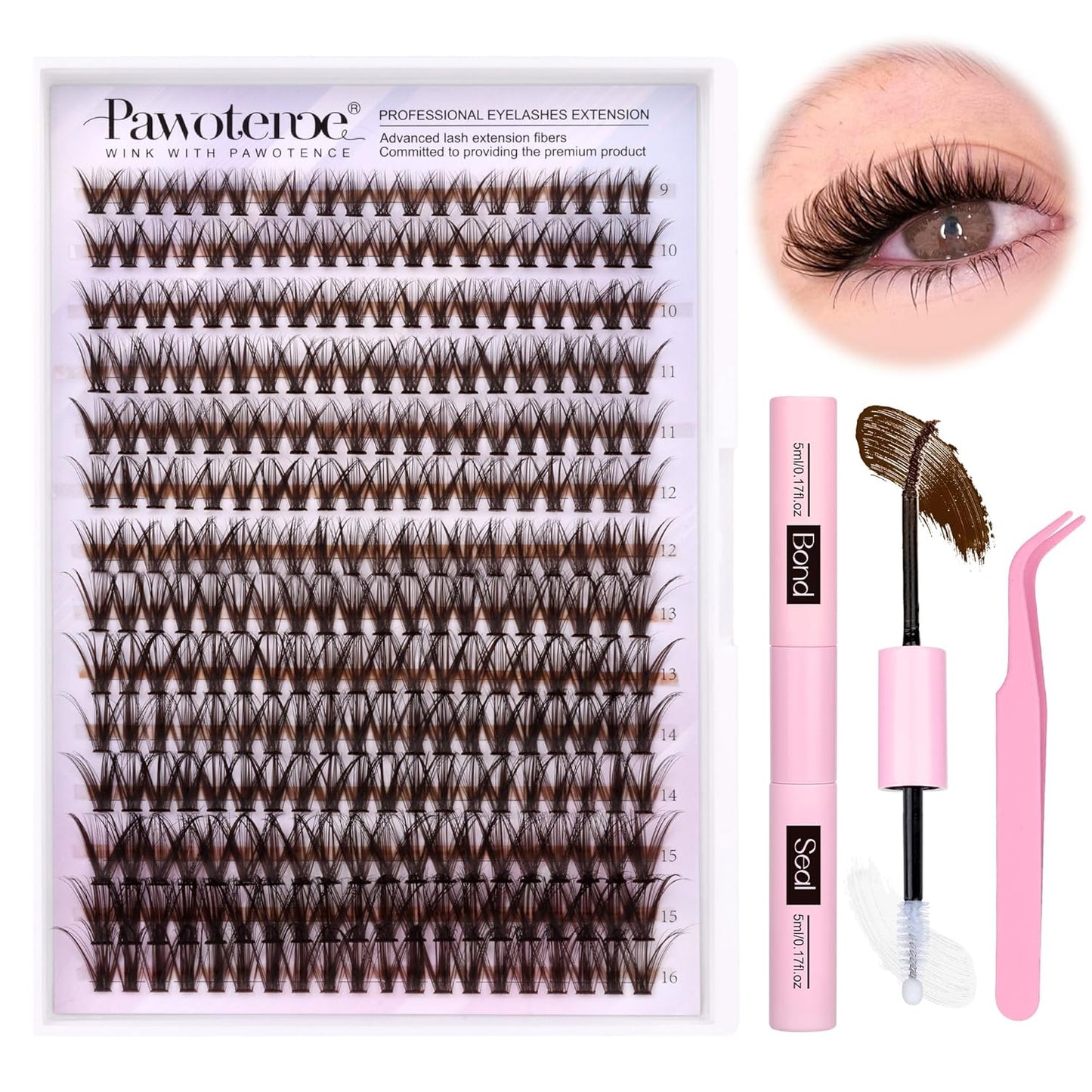 Pawotence DIY Lash Extension Kit | 280pcs 50D Individual Clusters 9-16mm