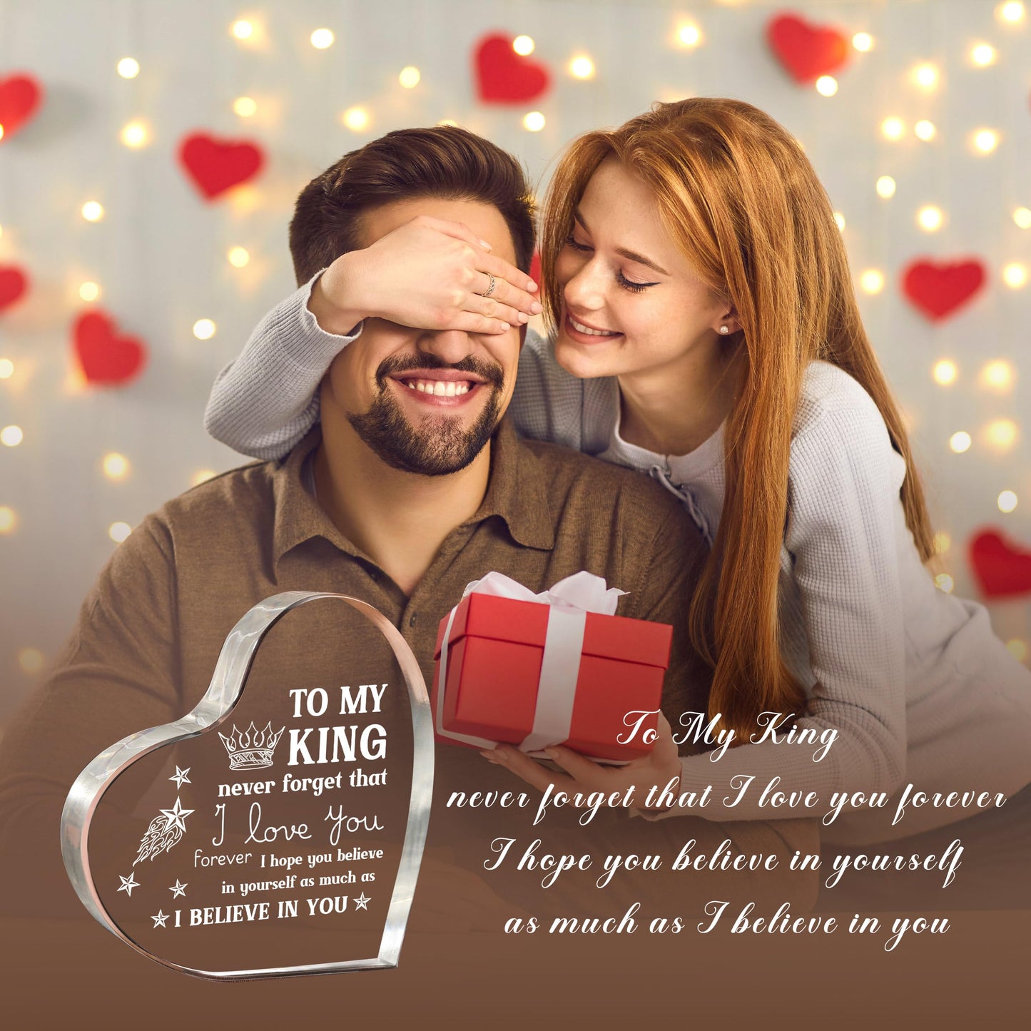 Valentines Day Gifts for Him Boyfriend Husband, Mens Valentines Day Gifts, Anniversary I Love You Gifts for Him, Men's Heart Shaped Acrylic Block -Fathers Day Birthday Gifts for Husband