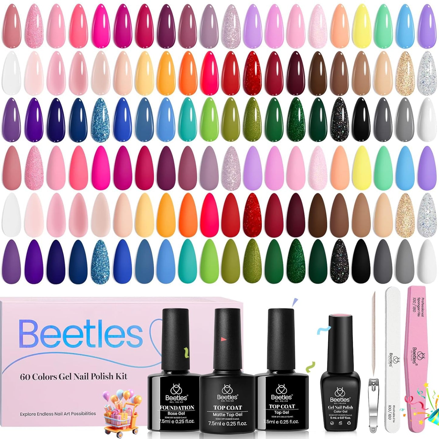 Beetles 36-Color Gel Nail Polish Set | Sparkle & Glitter | Manicure Kit for Women