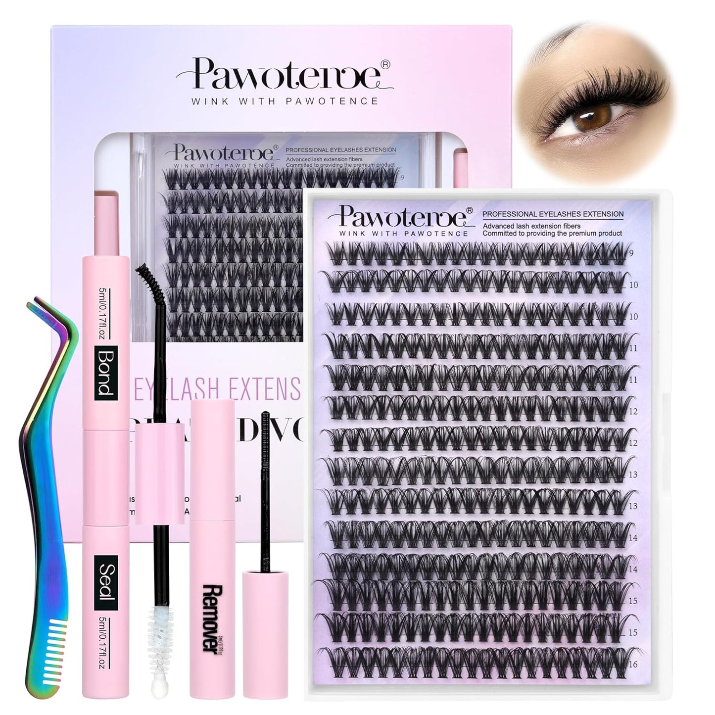 80D Full Volume Eyelash Clusters Kit | DIY Lash Extensions with Bond & Tweezers