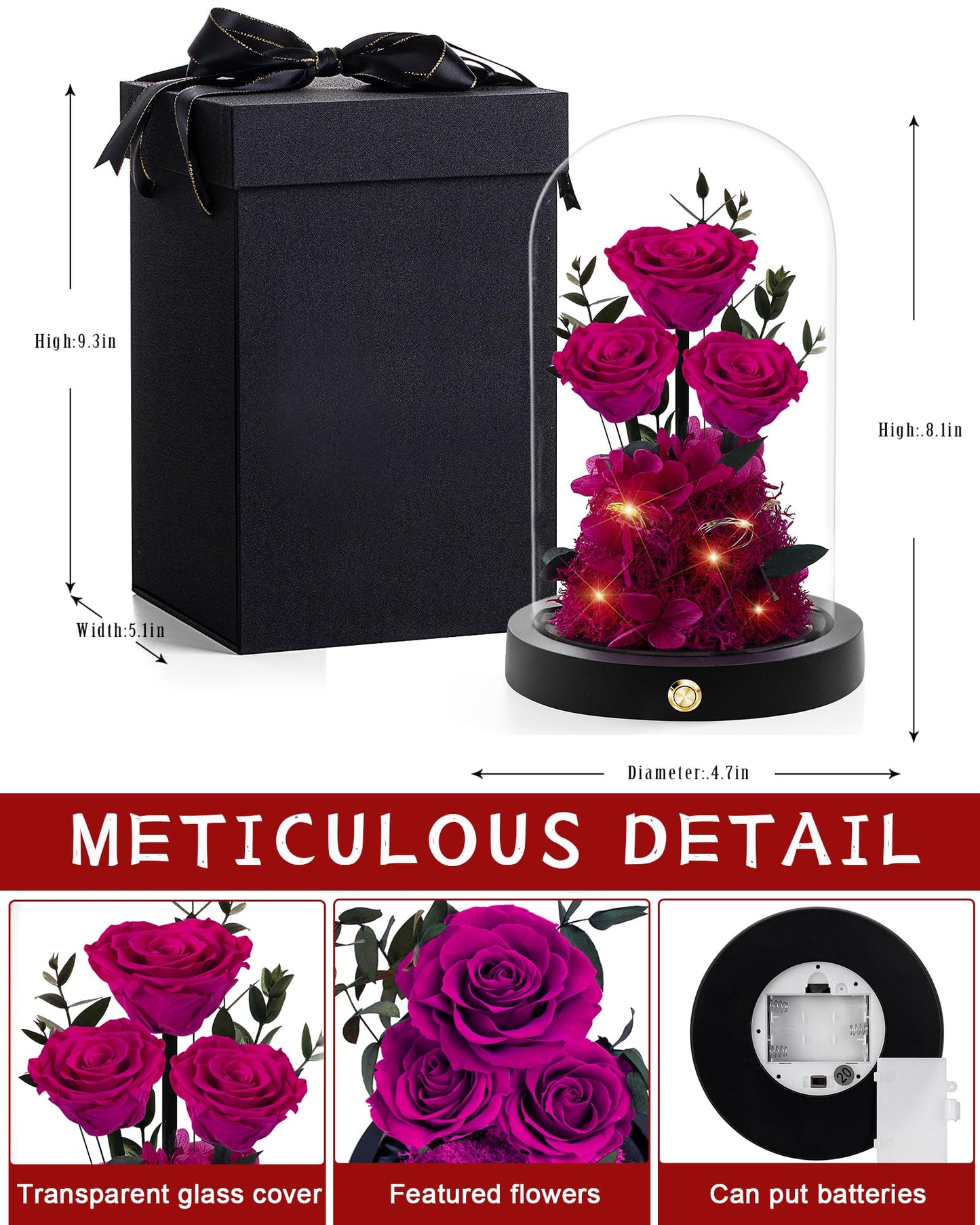 Valentines Day Flowers Roses Gifts for Her,Forever Real Preserved Roses in Glass Dome,Valentines Day Anniversary Birthday Gifts for Wife Girlfriend Women Mom Best Friend Her/Purple Rose