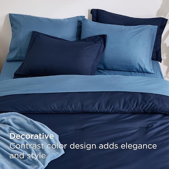 Bedsure King Comforter Set Navy Blue, 8 Pieces Prewashed King Size Bed in a Bag with Soft Fleece Bed Blanket, Down Alternative Bedding Set for All Seasons, Sheets, Pillowcases & Shams