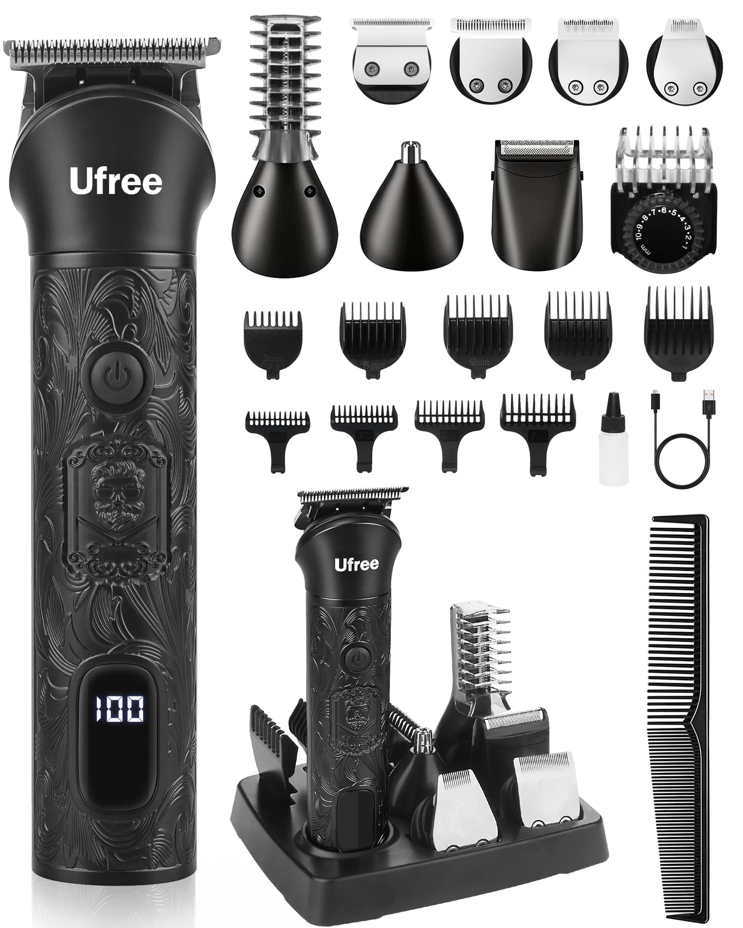 Ufree Beard Trimmer for Men, Electric Razor Shaver, Cordless Hair Clipper Shaving Kit for Mustache Body Nose Ear Hair Facial, Adjustable Beard Grooming Kit Birthday Gifts for Men