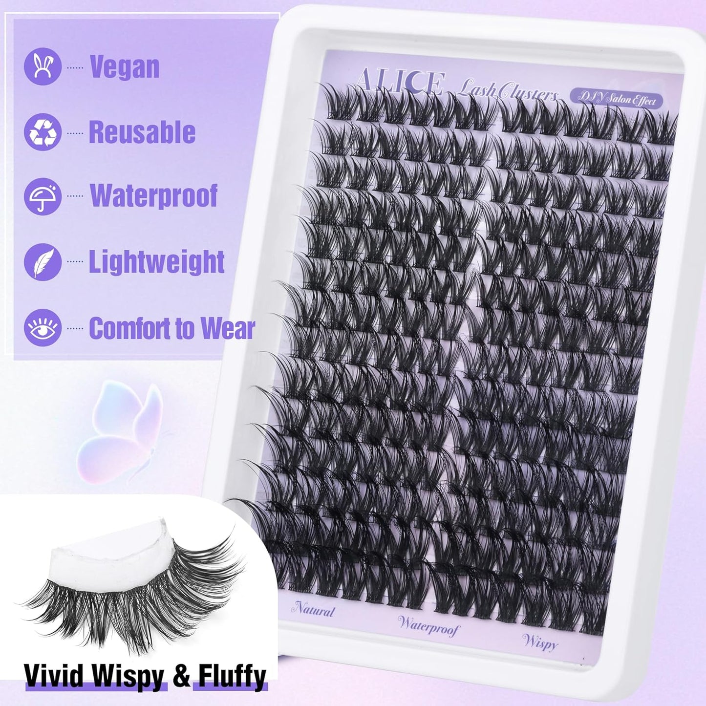 ALICE DIY Natural Lash Clusters | Wispy Anime Cat Eye | 10-16mm, 144 Pcs