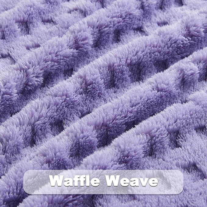 NEWCOSPLAY Super Soft Twin Blanket Lavender Premium Silky Flannel Fleece 3D Waffle Checkered Lightweight Bed Blanket All Season Use (Lavender, Twin(60"x80"))
