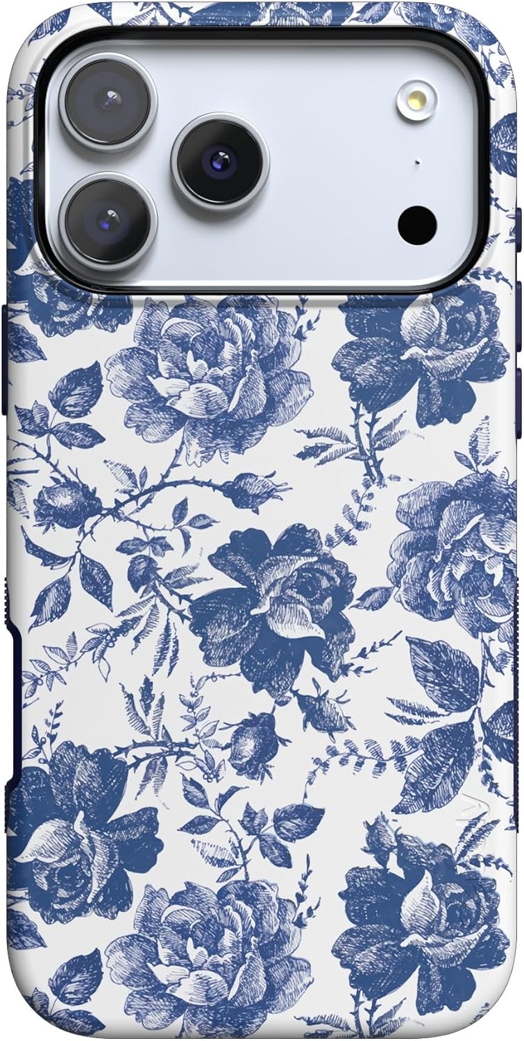 Casely iPhone 17 Pro Max Case | Rose to Fame | Blue & White Rose Floral | Compatible with MagSafe | Bold Protective Design