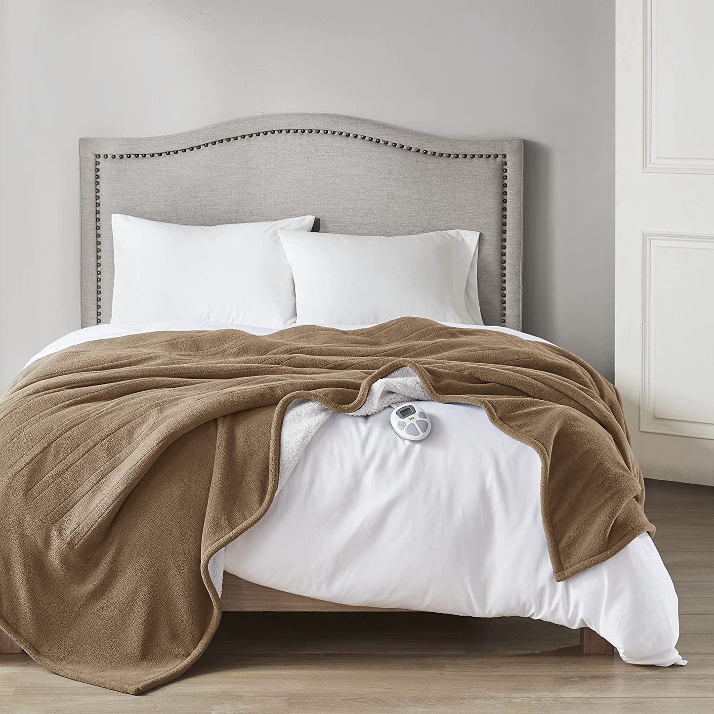 Serta Heated Blanket - Reversible Fleece to Sherpa Electric Blanket, Fast Heating, Auto Shut Off Timer, Multi Heat Setting, ETL Certified, Machine Washable, Grey Full 84"x 77"