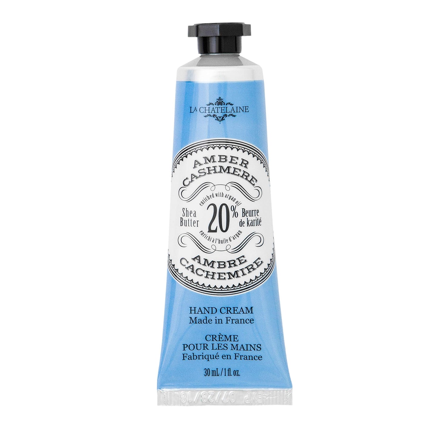 La Chatelaine 20% Shea Butter Hand Cream, Travel Size, Organic Argan Oil, Moisturizing, Nourishing, Repairing, Extra Rich, Non-Greasy, Made in France, Paraben Free, 1 oz/ 30ml - Amber Cashmere