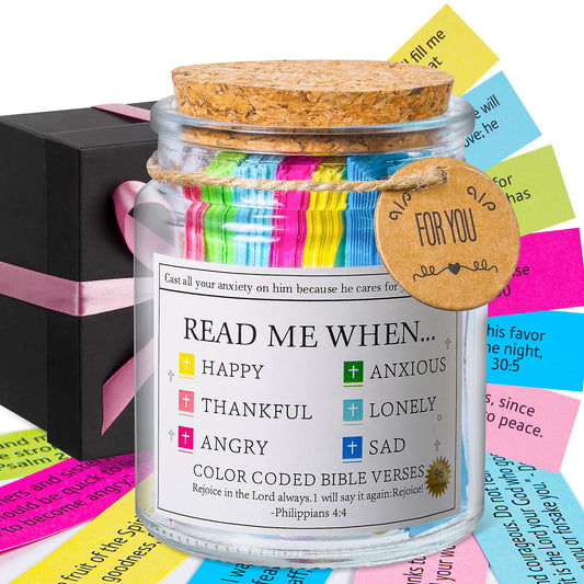Bible Verse Jar, Read Me When Bible Verses Jar for Daily Encouragement, Christian Gifts for Women, Valentines Day Gifts For Him, Her, Birthday Gift for Mom, Prayer Cards With A 48-inch Ribbon Bow