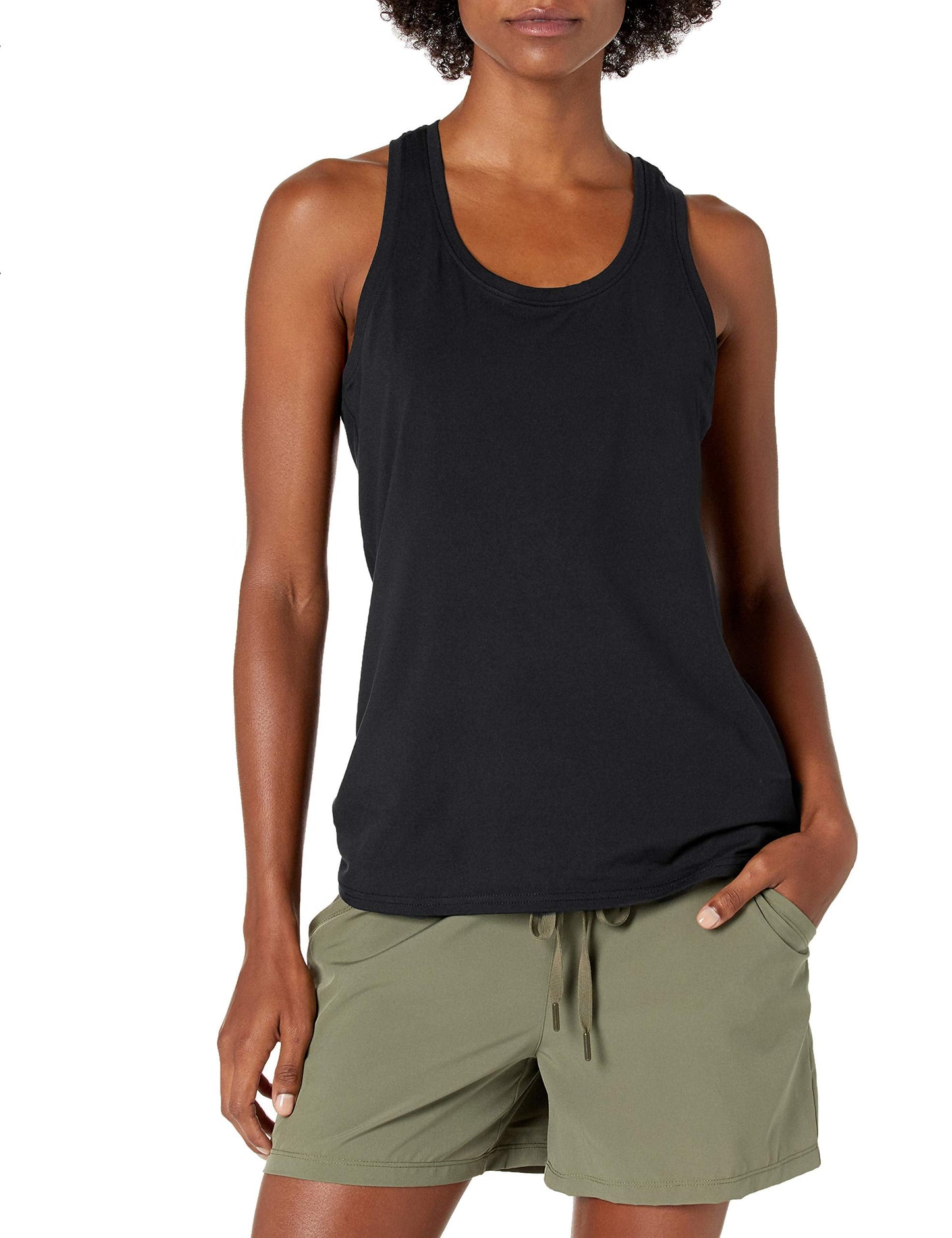 Amazon Essentials Women's Active Quick Dry Tech Stretch Racerback Tank Top (Available in Plus Size), Pack of 2, Black/Grey Camo, Large