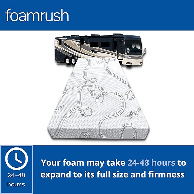 FoamRush 6-Inch Bunk (48" x 80") High Density Foam RV Mattress Replacement with Cotton Cover, Medium Firm, Pressure Relief Support, Travel Camper Trailer Truck, Made in USA, CertiPUR-US Certified
