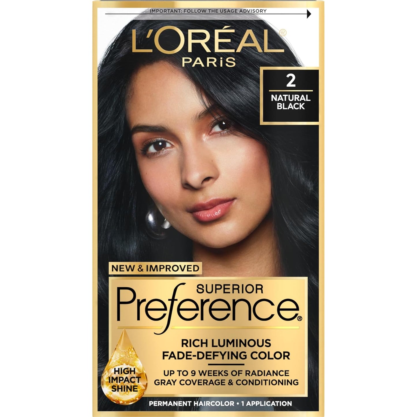 L'Oreal Paris Hair Color | Superior Preference Natural Black 2 | 9 Weeks Radiance