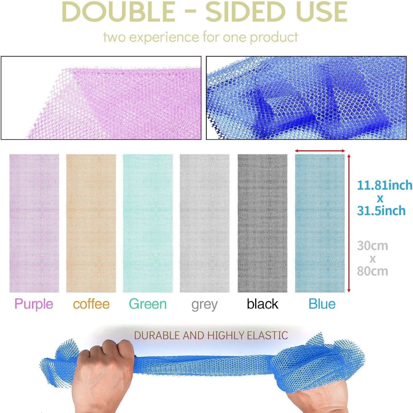 3-Piece African Net Bath Sponge Set | Exfoliating Shower Scrubber | Black, Blue, Brown