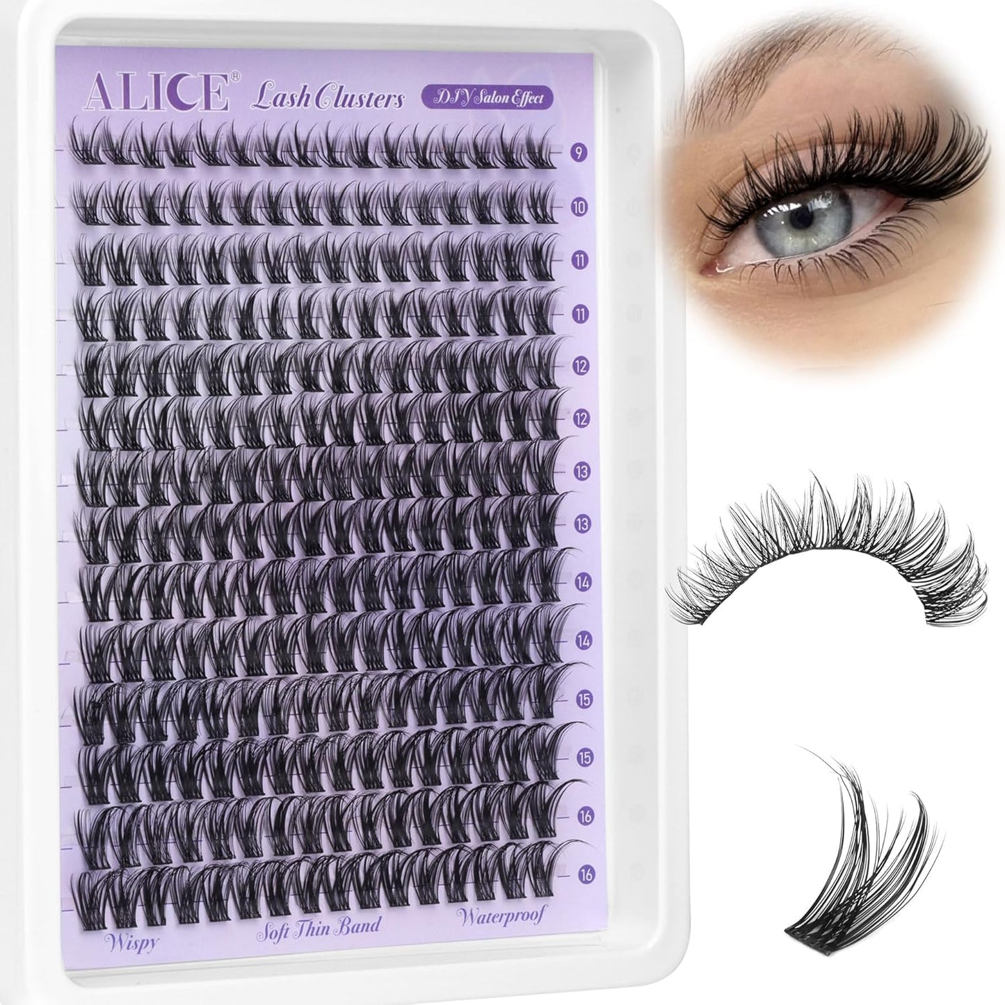 ALICE DIY Eyelash Extension Kit | 196pcs Natural Wispy Clusters | 10-18mm