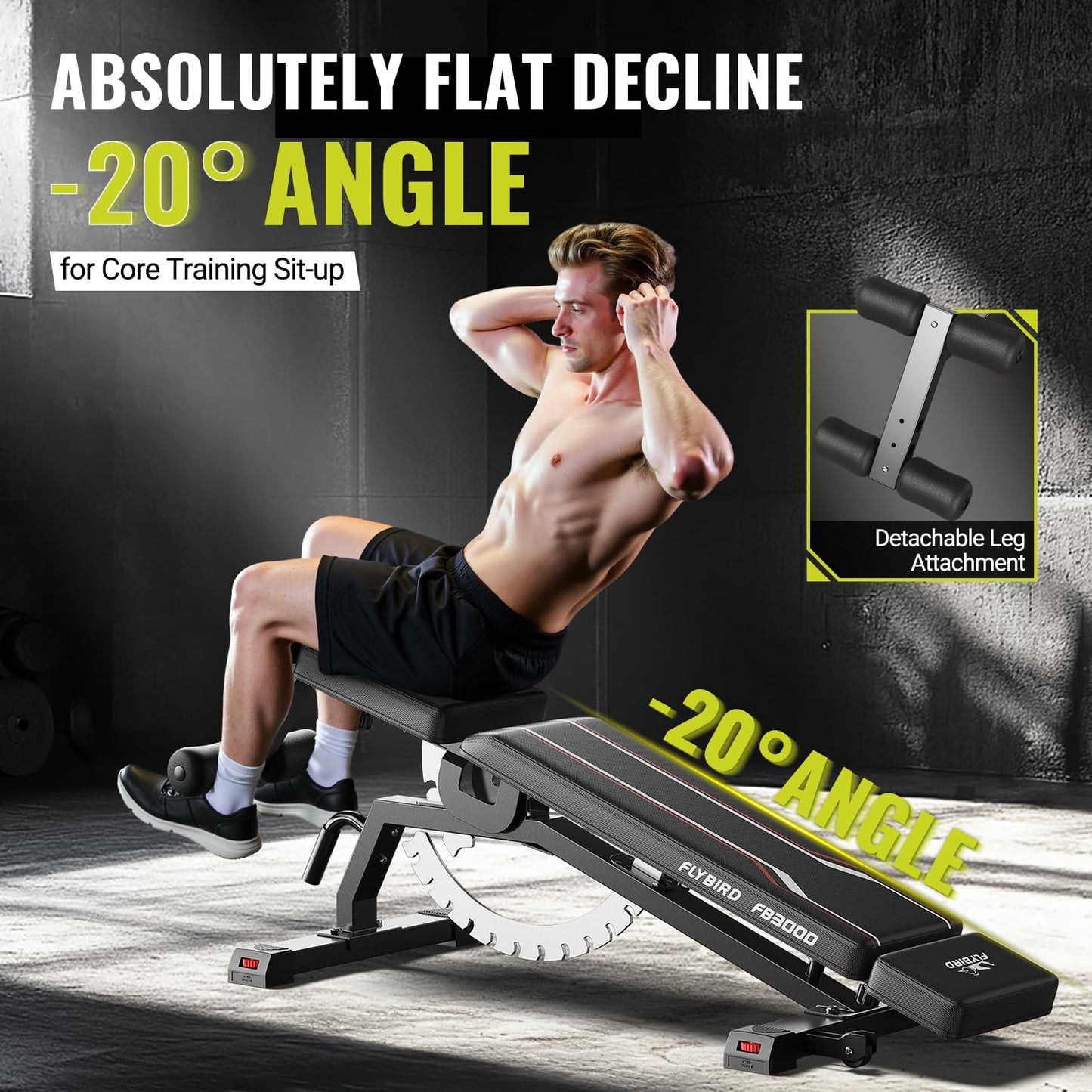 FLYBIRD Strength Training Bench for Home Gym, Vertical Storage Space-Saving Workout Bench, 1200lbs Capacity Adjustable Weight Bench with Detachable Headrest and Leg Support