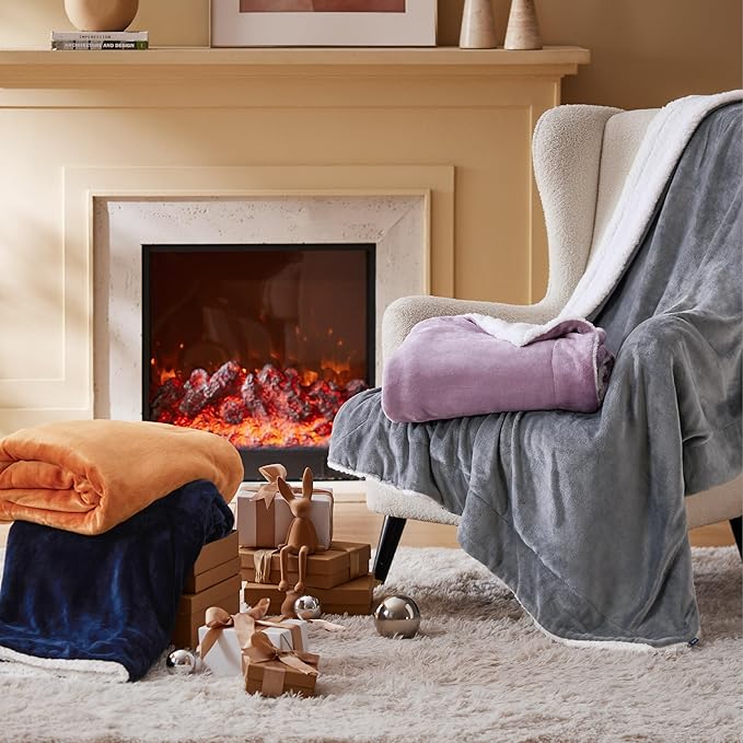 Bedsure Sherpa Fleece Throw Blanket for Couch - Thick and Warm Blanket for Winter, Soft Fuzzy Plush Throw Gift for Women, Grey, 50x60 Inches
