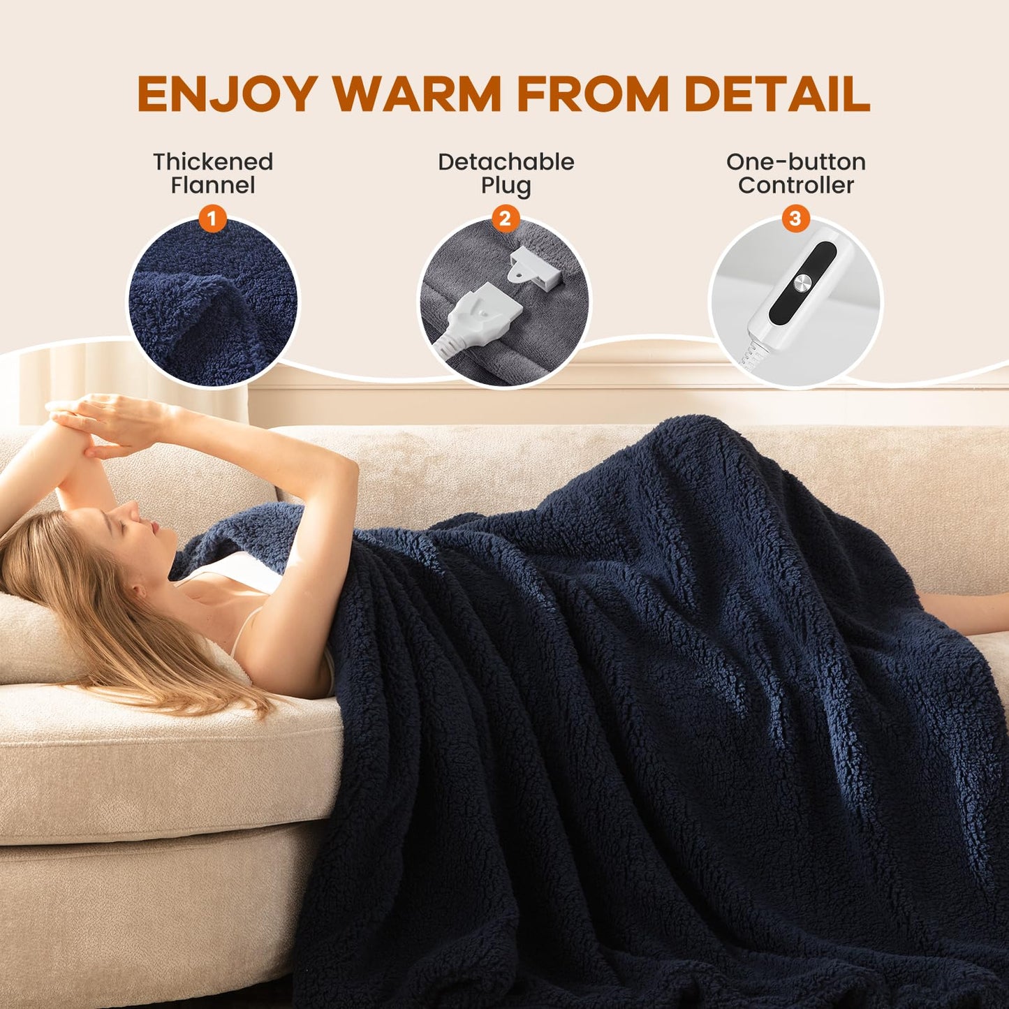Heated Throw Blanket Double Sided Sherpa, Soft Heating Electric Blanket for Bed, Automatic Safety System, 6 Heating Levels & 4 Hours Auto-Off, 50"x60" Arctic Grey