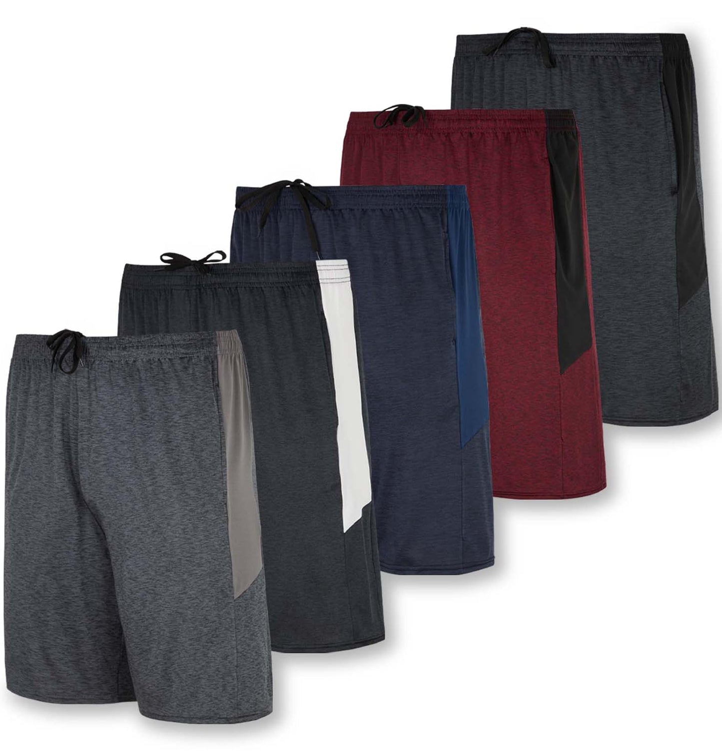 Real Essentials Mens Dry Fit Shorts Dri Active Wear Short Men Athletic Performance Basketball 9 Inch Inseam Sweat Tennis Soccer Running Essentials Gym Casual Workout Sports, Set 2, S, Pack of 5