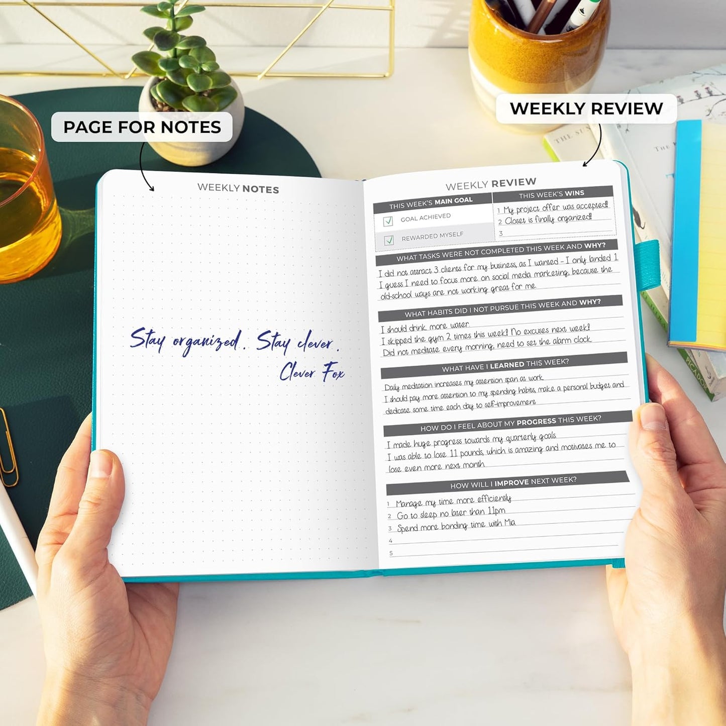 Clever Fox Daily Planner – Undated Planning Notebook with Hourly Schedule & To-Do List – Personal Day Task & Work Organizer, 6 Months (Turquoise)