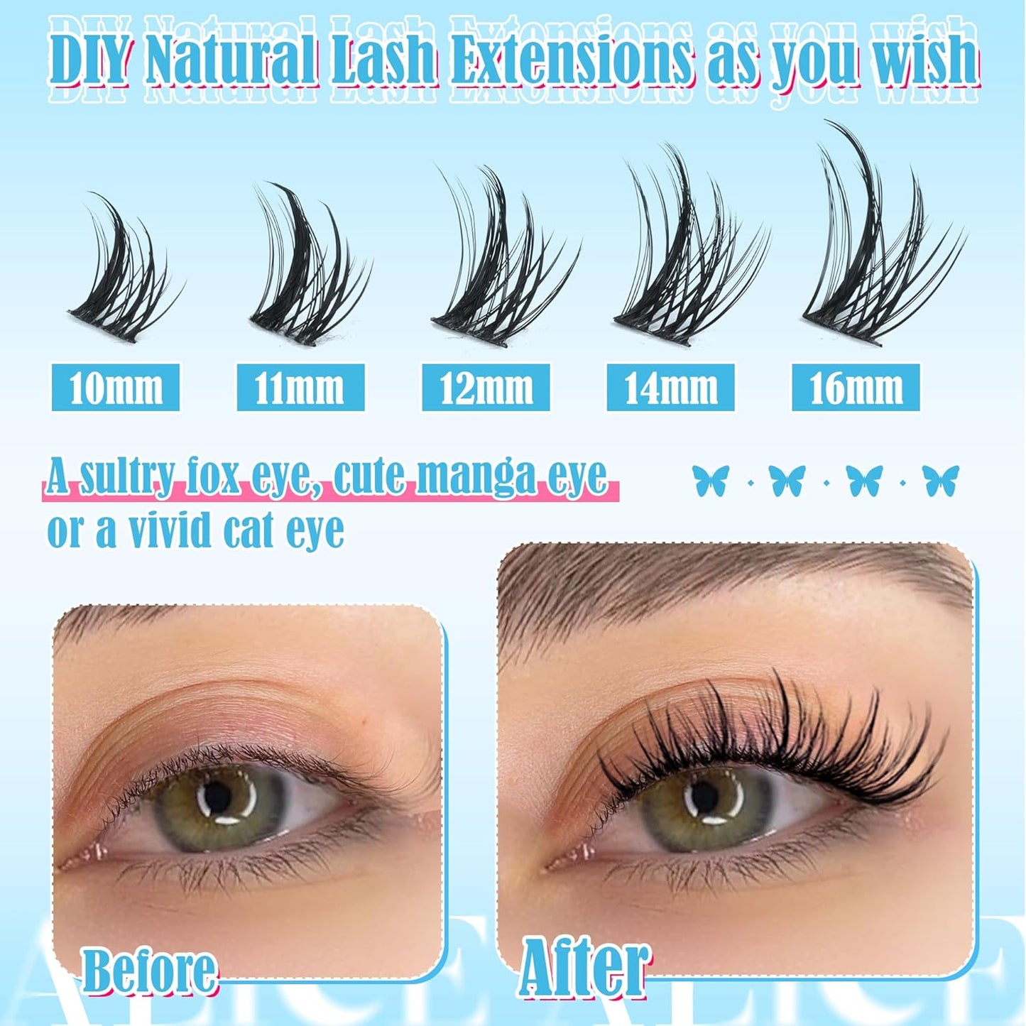 ALICE Wispy Eyelash Clusters Kit | 10-18mm Natural Individual Lashes | 168pcs
