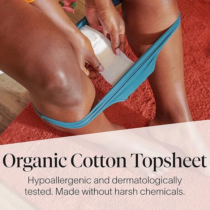 Cora Ultra Thin Organic Bladder Liners | Incontinence & Postpartum Pads for Women | Panty Liners for Bladder Leaks | Breathable Cotton (72 Long)