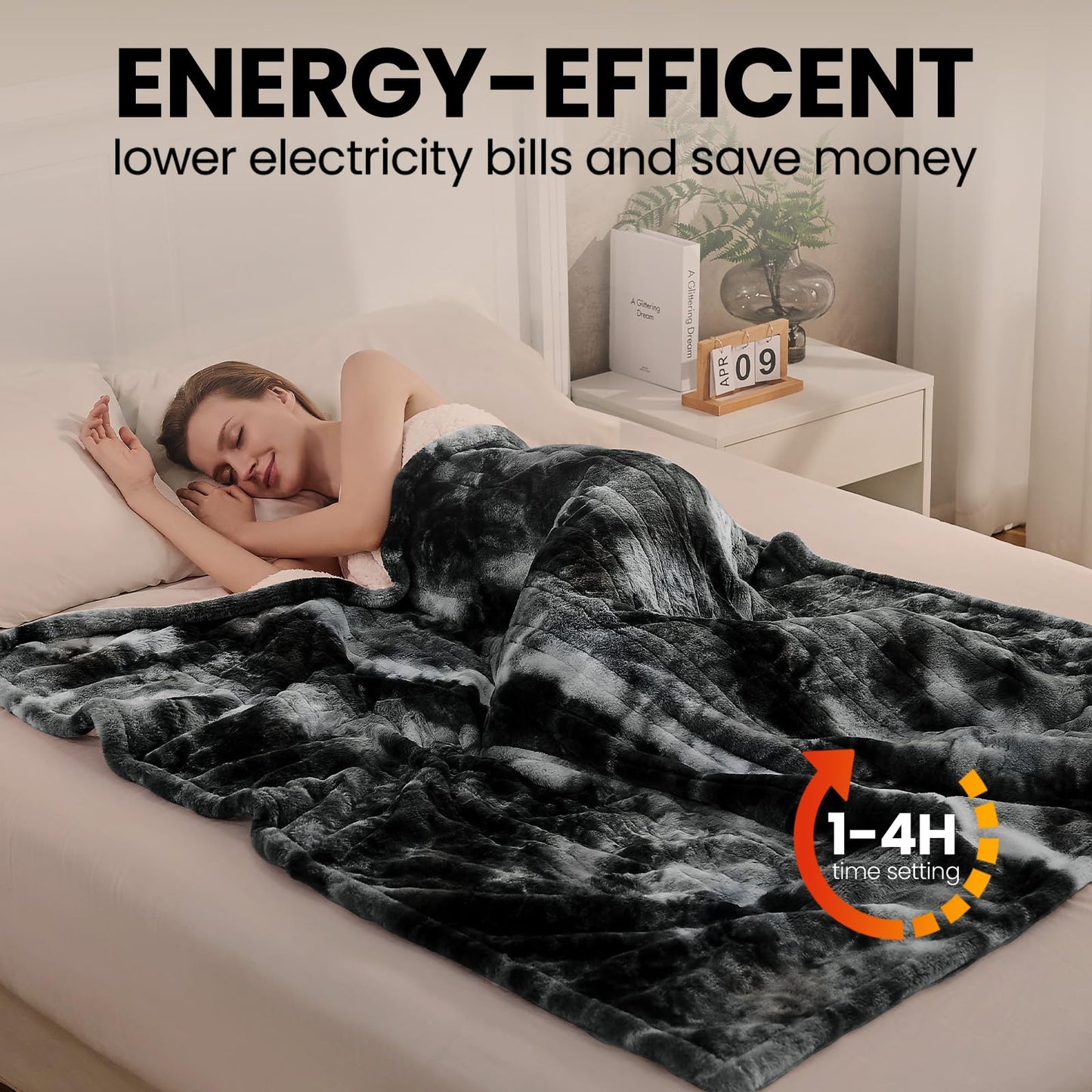 Electric Heated Blanket 50"x60",Luxury Grey Faux Fur Electric Throw Blanket,Fast Heating Soft Fluffy Thick Electric Blanket with 6 Heating Levels & 12H Auto Off