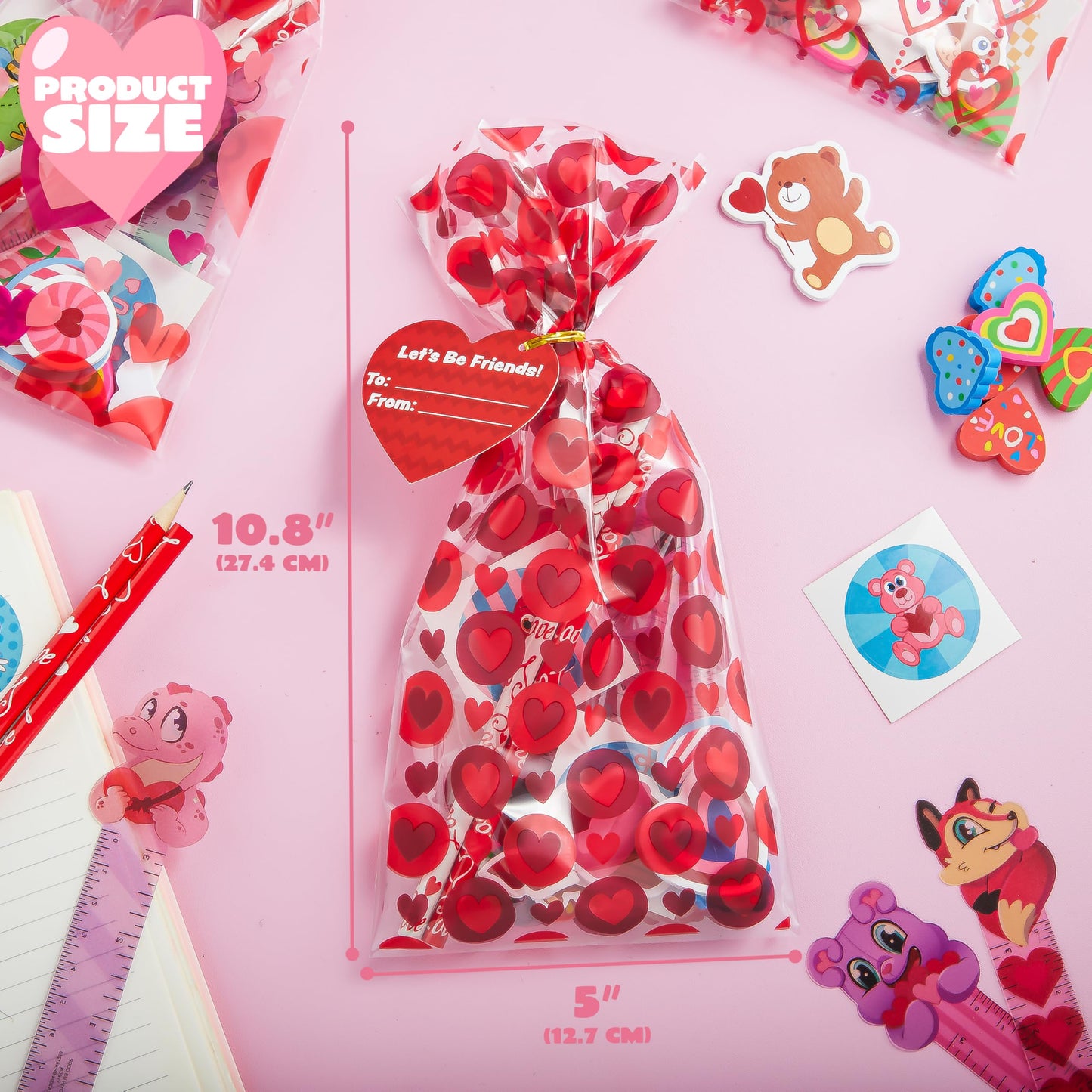 JOYIN 24packs Valentines Day Stationery Gifts, 96pcs Party Favor with Pencil, Erasers, Notebook & Bags for Kids School Classroom Exchange Supplies