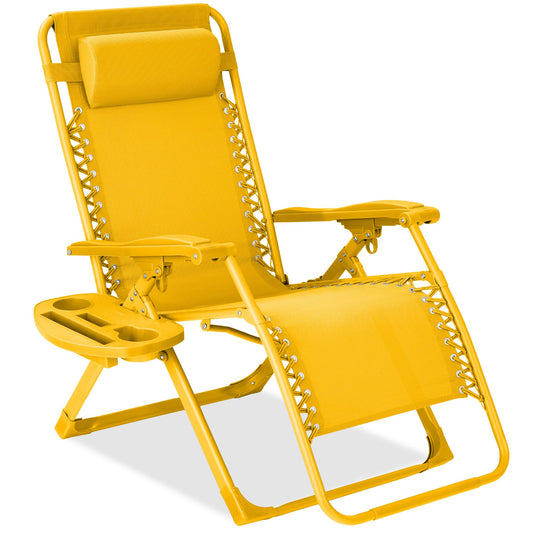 Best Choice Products Adjustable Zero Gravity Chair, Monochromatic Color Folding Patio Recliner w/Side Tray, Headrest - Sunflower