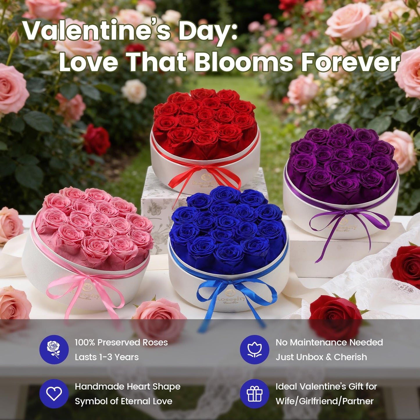 Valentines Day Flowers Roses Gifts for Her,16pcs Red Forever Preserved Roses in Heart Shape Gift Box,Valentines Day Delivery Prime Gifts-Roses Gifts for Women,Mom.