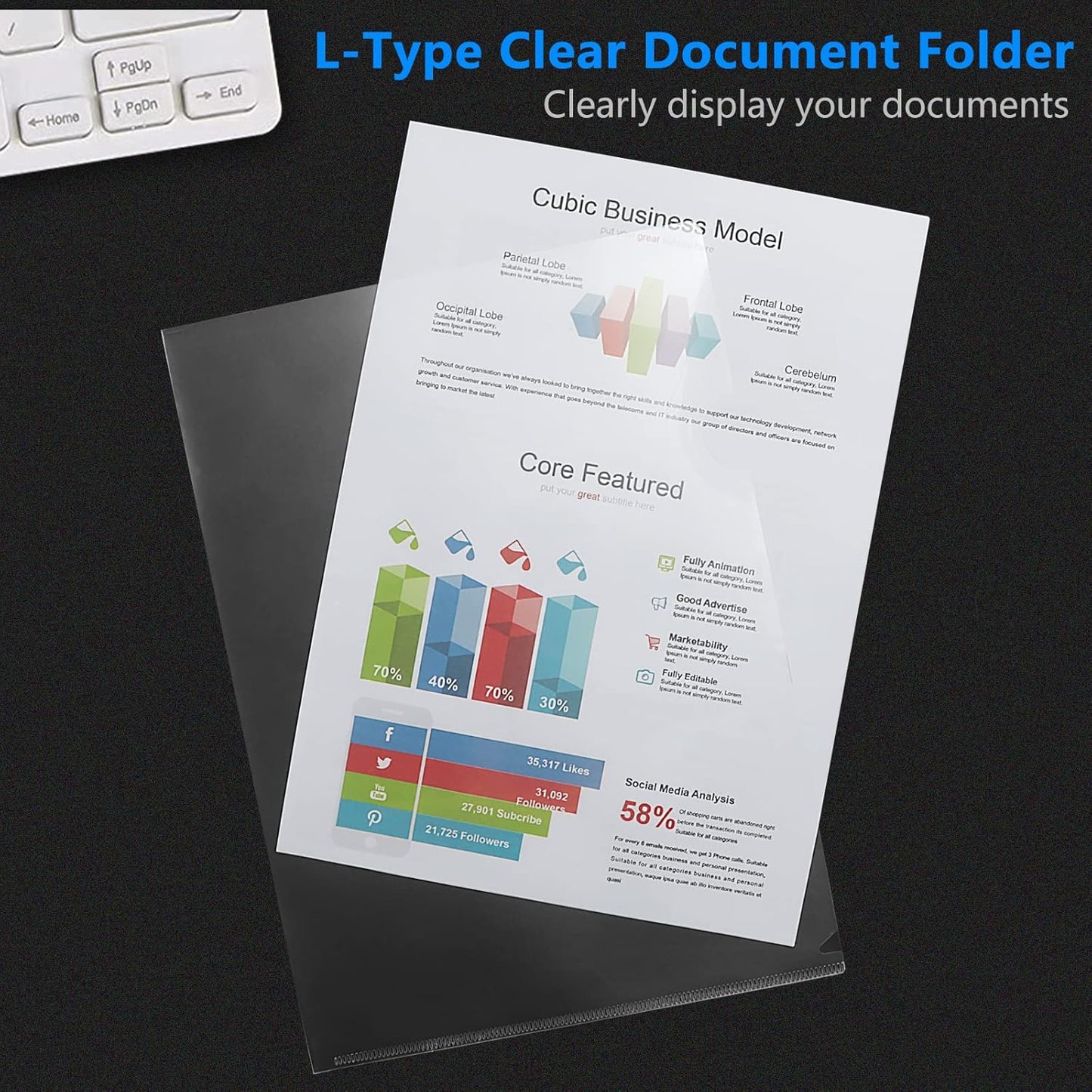 76 Pcs L-Type Clear Plastic File Folders - A4/Letter Size Transparent Plastic Sleeves Ideal for School and Office Supplies