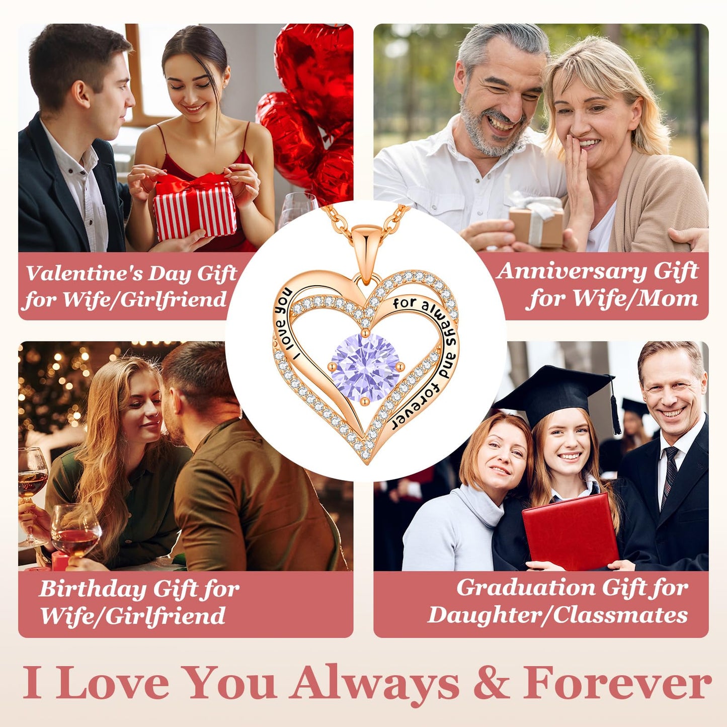 CDE Valentine's Day Gift Forever Love Heart Necklaces for Women, Wedding Anniversary, Birthday Mothers Christmas Day Gifts for Mom, Mother, Wife, S925 Silver Jewelry with Birthstone Pendant