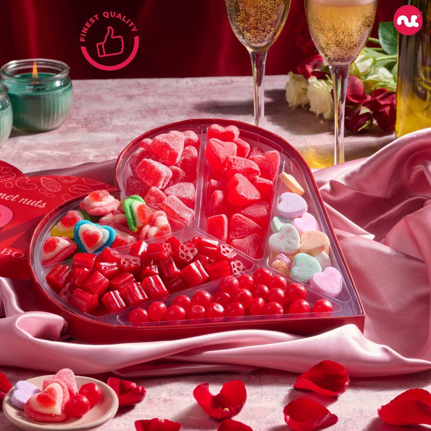 NUT CRAVINGS - Valentines Day Mixed Candy Heart Shaped Gift Basket, Love in A Box (6 Assortments) Romantic Food Arrangement, Healthy Snack Care Package, Food Assortments