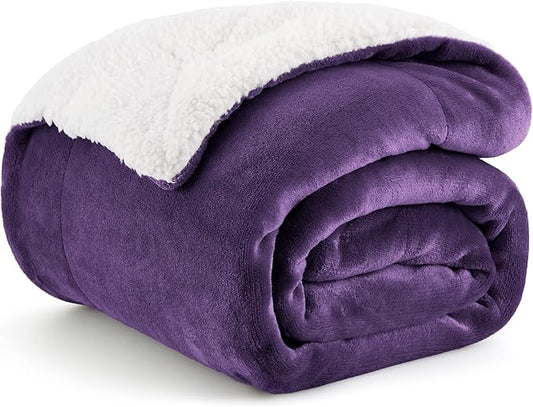 Bedsure Sherpa Fleece Throw Blanket for Couch - Thick and Warm, Soft Fuzzy Plush Throw Blanket for Winter, Purple, 50x60 Inches