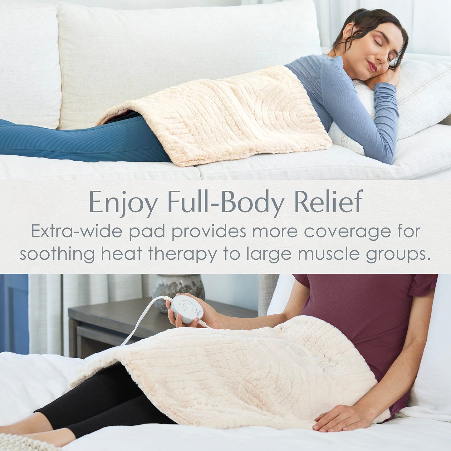 Pure Enrichment PureRadiance Luxury Heating Pad for Cramps, Back, Neck, & Shoulder Pain Relief, Patented Design, Soft Faux Fur & Micromink, 6 Heat Settings, Machine Washable, 12”x24”(Cloud)