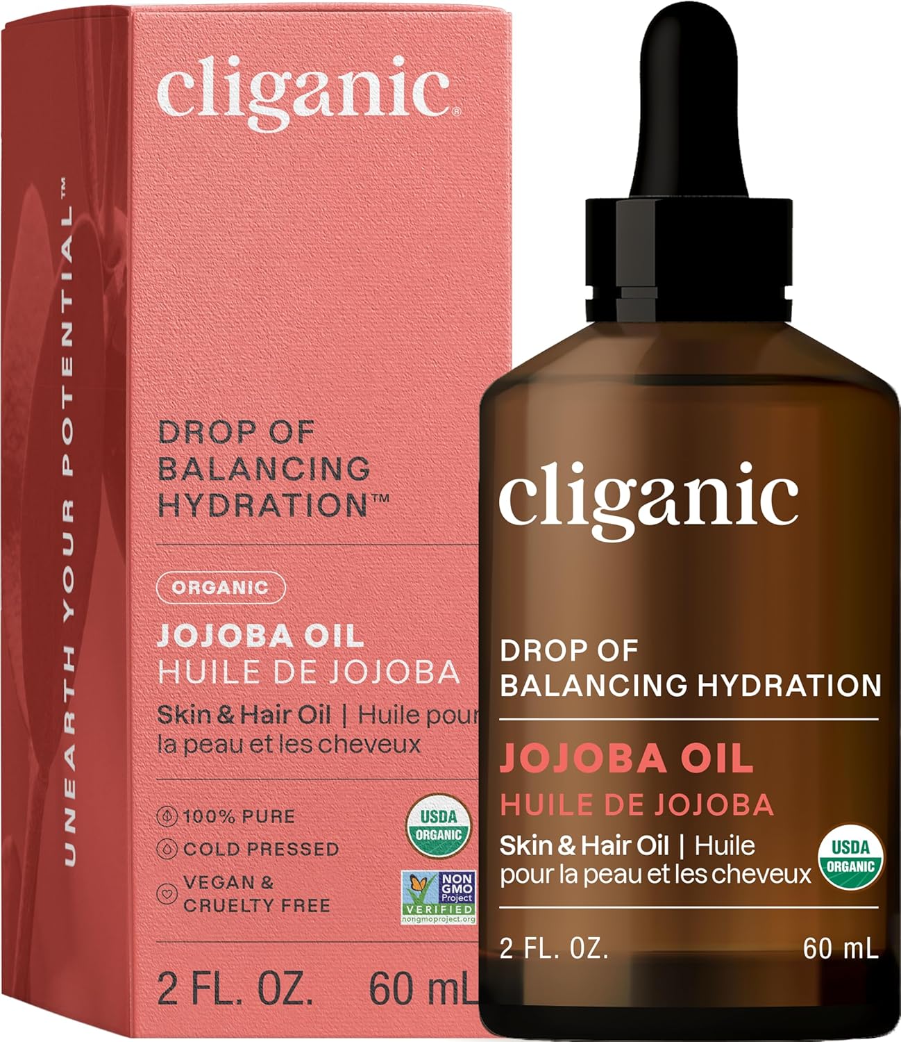 Cliganic 100% Pure Organic Jojoba Oil – Cold Pressed, Hexane Free | 2oz Hair & Face Care