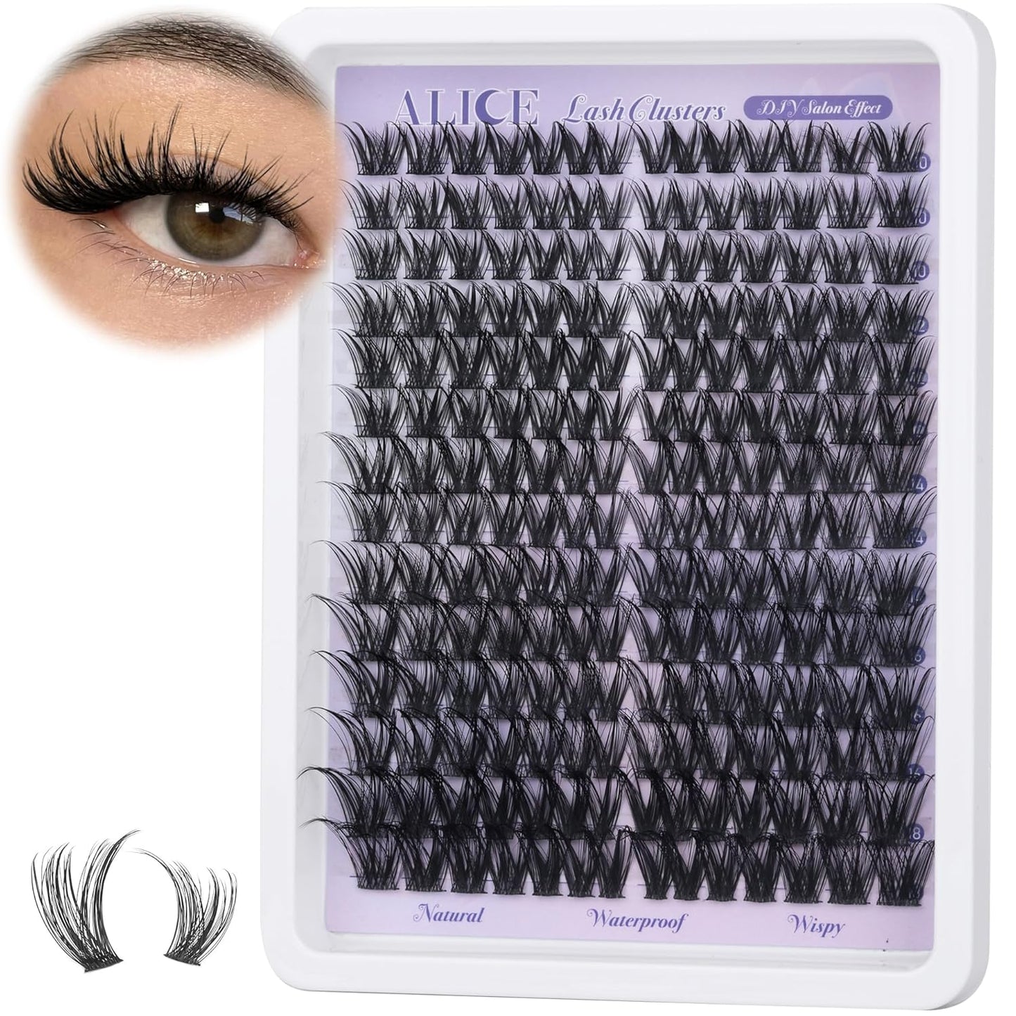 ALICE DIY Eyelash Extension Kit | 196pcs Natural Wispy Clusters | 10-18mm