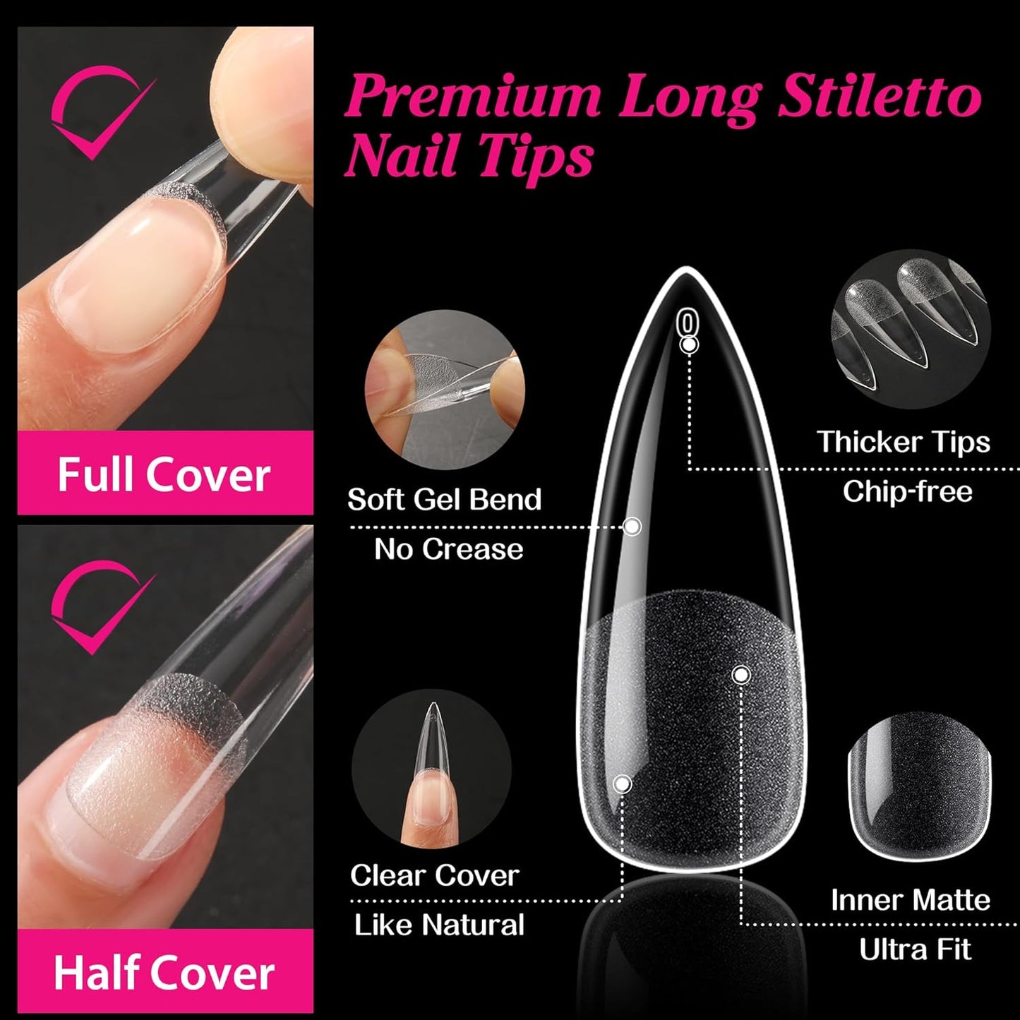 UNA GELLA 504Pcs Short Coffin Gel Press-On Nails | Pre-Etched For Women