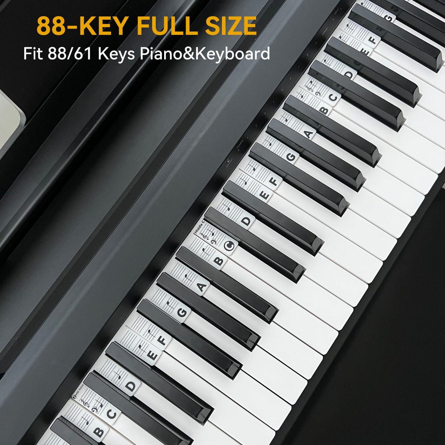BEATBIT Piano Notes Guide for Beginner, Removable Piano Keyboard Note Labels for Learning, 88-Key Full Size, Made of Silicone, No Need Stickers, Reusable and Comes with Box (Classic Black）