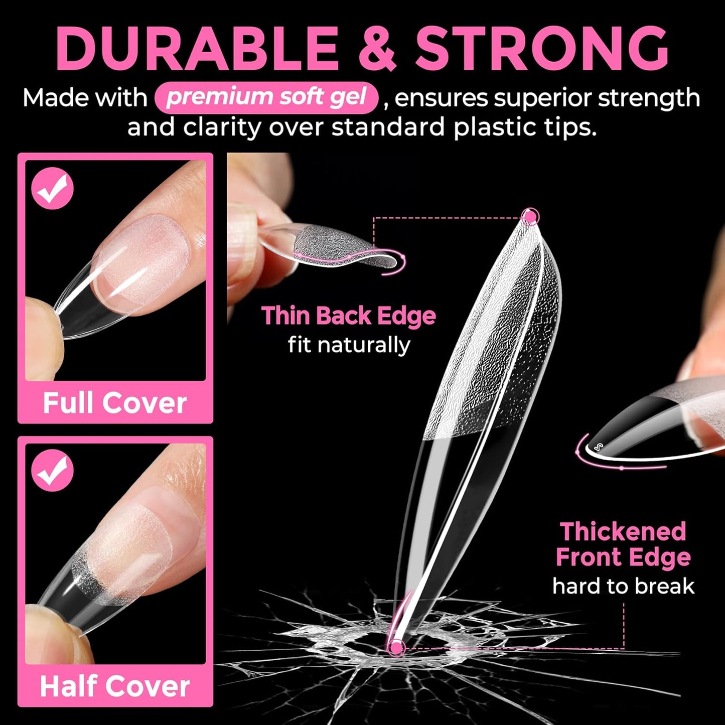 Short Coffin Press-On Nails | 216pcs Gel Tips for DIY Acrylic Extensions