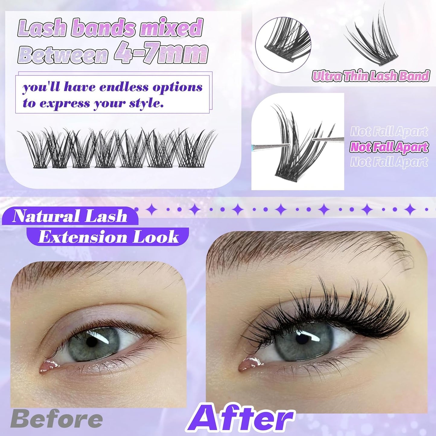 ALICE DIY Eyelash Extension Kit | 196pcs Natural Wispy Clusters | 10-18mm