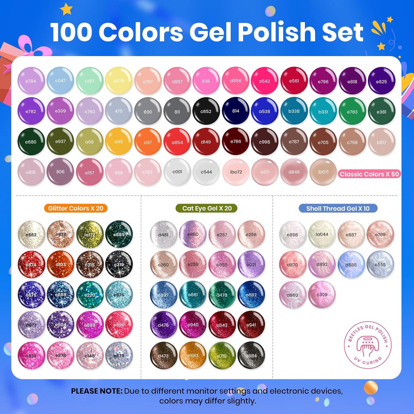 Beetles 36-Color Gel Nail Polish Set | Sparkle & Glitter | Manicure Kit for Women