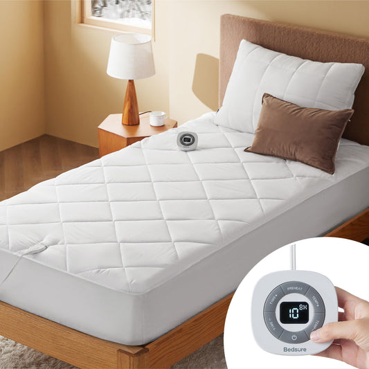 Bedsure Heated Mattress Pad King - Bed Warmer with Memory & Preheat Functions, 12-Hour Auto Off & 10 Heat Settings, Dual Controllers, Fast Heating, Brushed Electric Mattress Pad King, 78"x80"