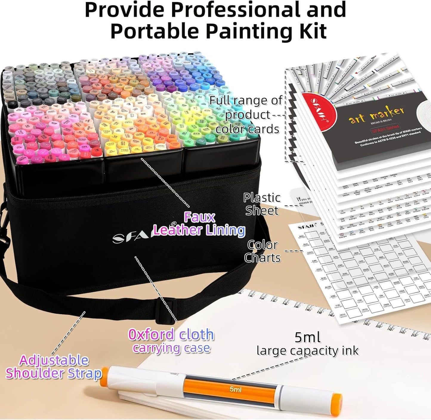 SFAIH Alcohol Markers Brush & Chisel Tip 321 Set - Dual Tip Professional Artist Markers for Adult Coloring Books, Illustration, Manga, Animation, Architecture Sketching - Refillable Ink