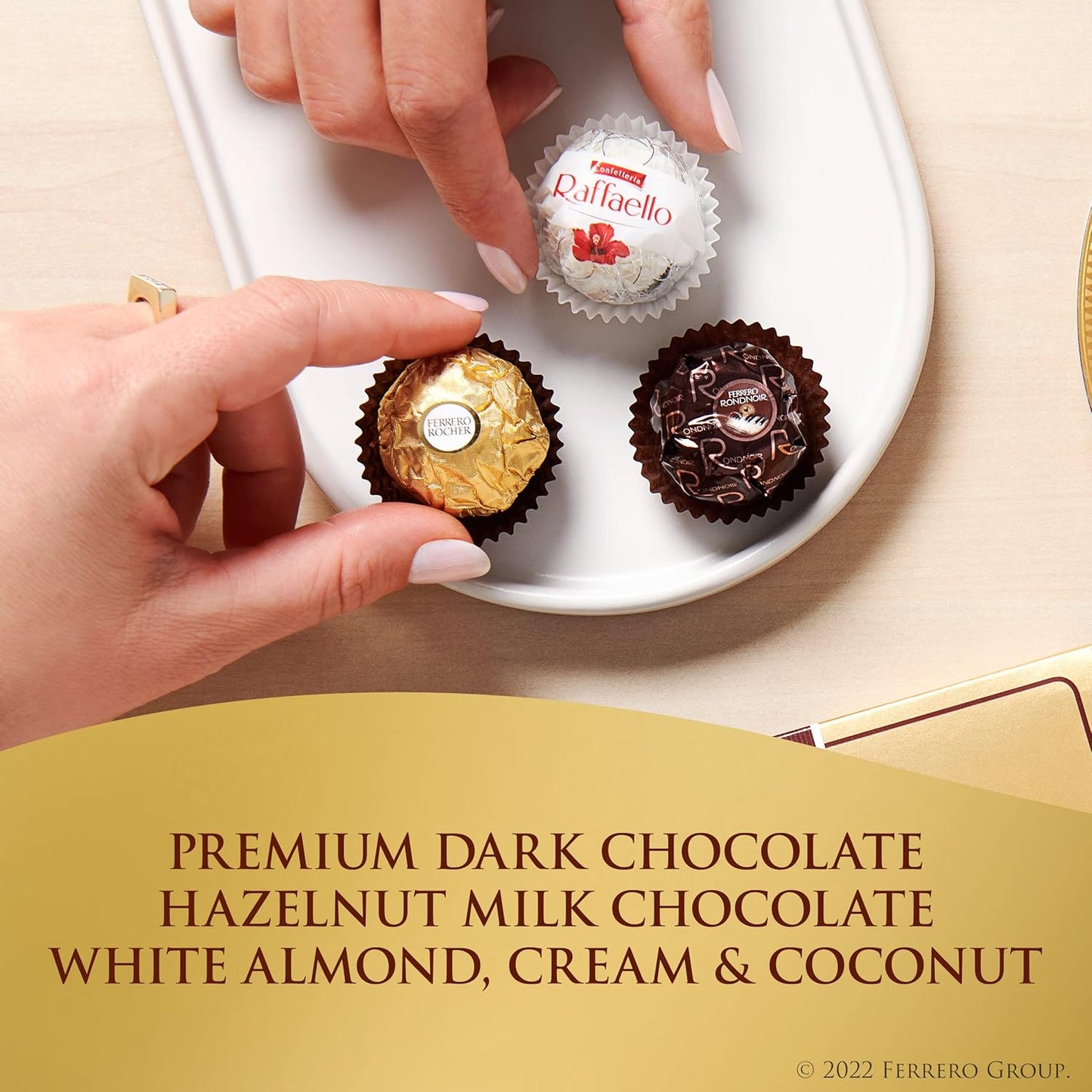 Ferrero Rocher Collection, Premium Gift Set, Hazelnut Milk Chocolate, Dark Chocolate and Coconut, 48 Count, 4.6 oz